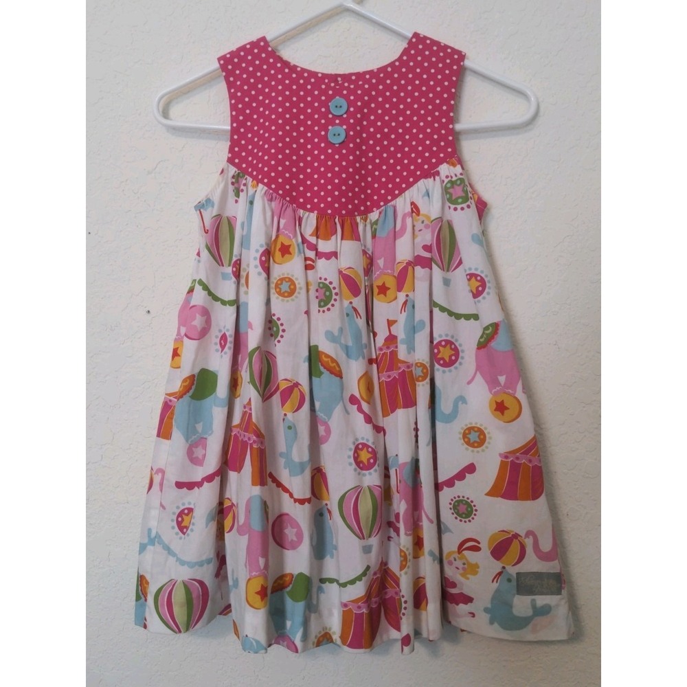Eleanor Rose Sleeveless Gigi Circus Carnival Print Pink Polka Dot Dress Size 6-7